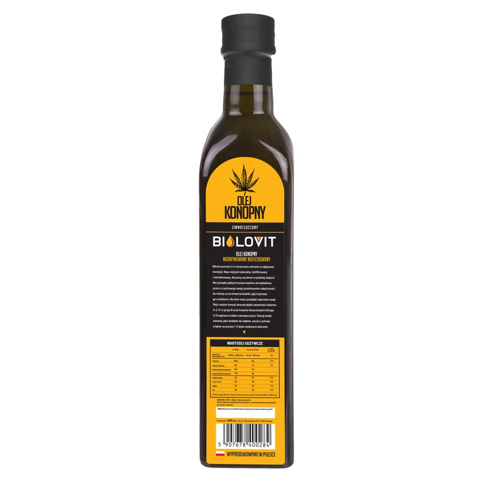 Bilovit Šalto spaudimo kanapių aliejus - 500 ml - Magnis.lt