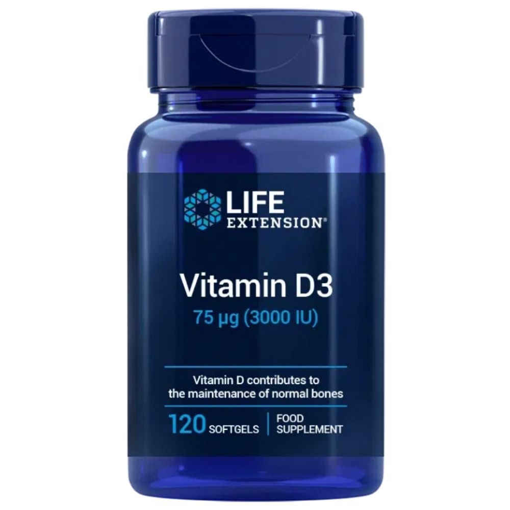 Life Extension vitaminas D3 75 mcg (3000 TV) - 120 minkštųjų gelių