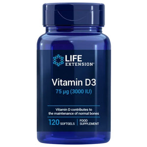 Life Extension vitaminas D3 75 mcg (3000 TV) - 120 minkštųjų gelių