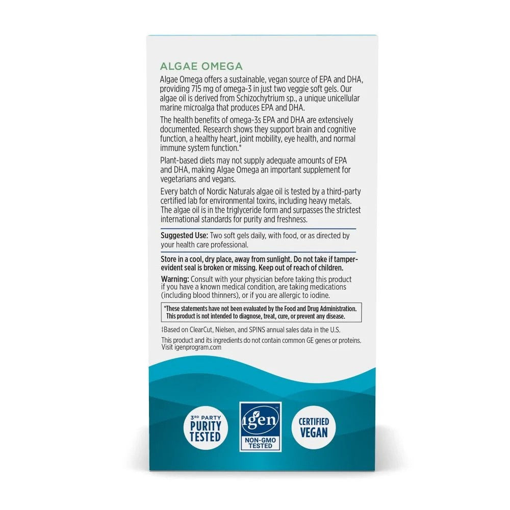 Nordic Naturals Algae Omega 715 mg (Omega-3 iš dumblių) - 60 kapsulių - Magnis.lt