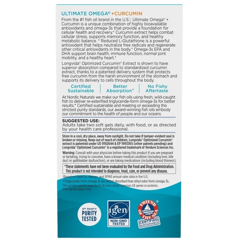 Nordic Naturals Ultimate Omega + Curcumin - 60 kapsulių