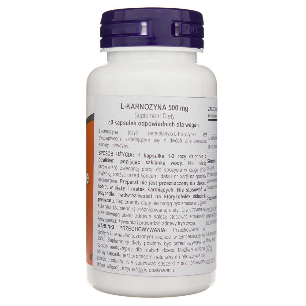 Now Foods L-karnozinas 500 mg - 50 kapsulių
