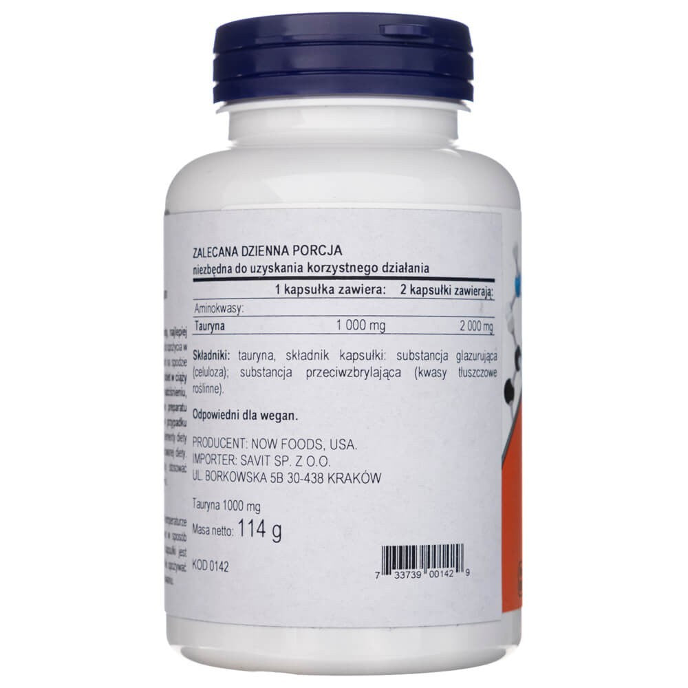 Now Foods Taurine Double Strength 1000 mg - 100 kapsulių