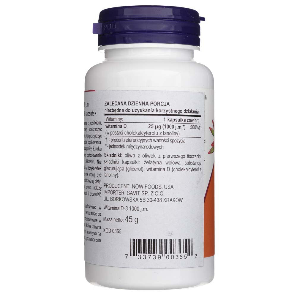 Now Foods vitaminas D3 1000 TV - 180 minkštųjų gelių