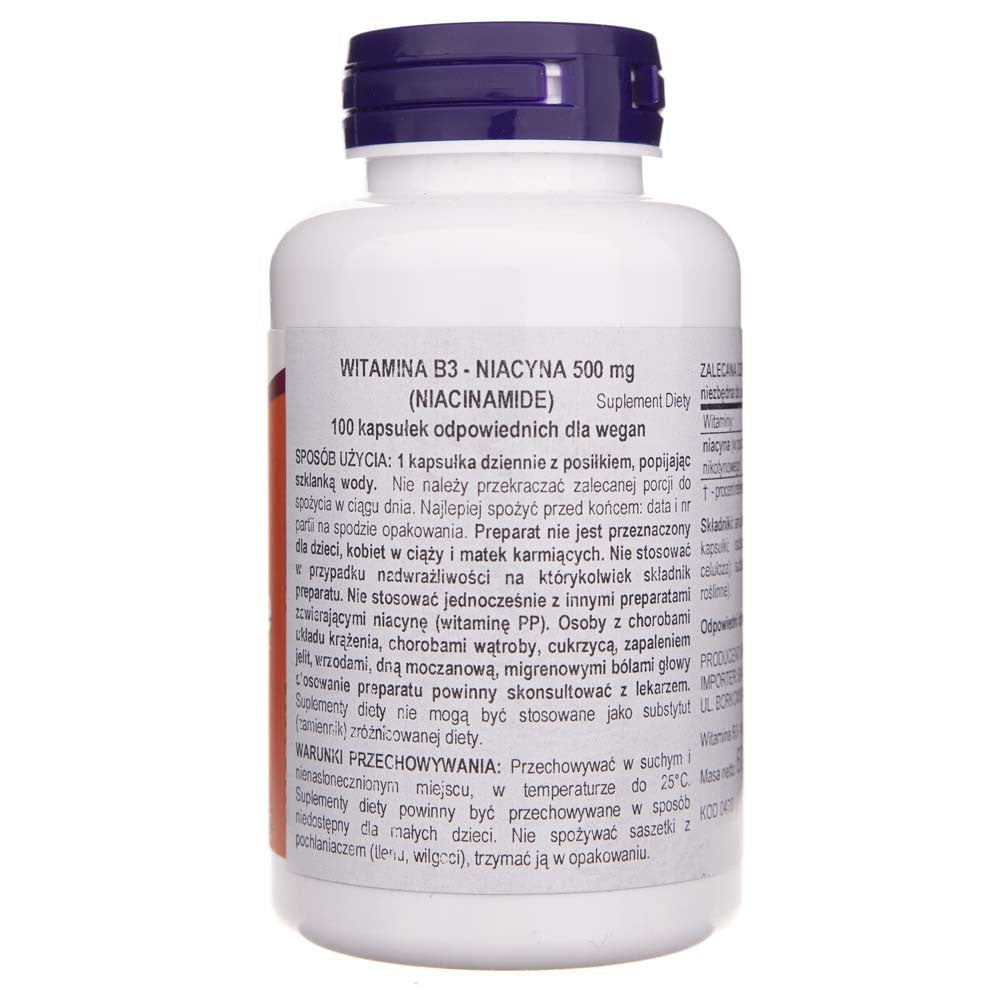 Now Foods Niacinamide 500 mg - 100 kapsulių