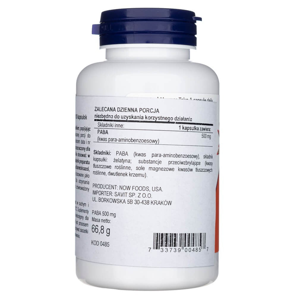Now Foods PABA 500 mg - 100 kapsulių - Magnis.lt