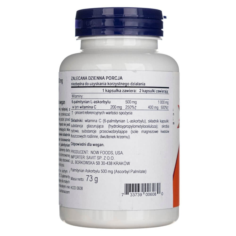 Now Foods askorbilo palmitatas 500 mg - 100 kapsulių