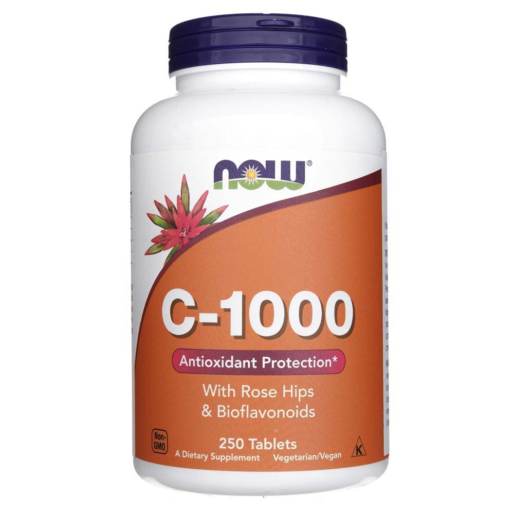 Now Foods vitaminas C-1000 su rožių klubais ir bioflavonoidais - 250 tablečių
