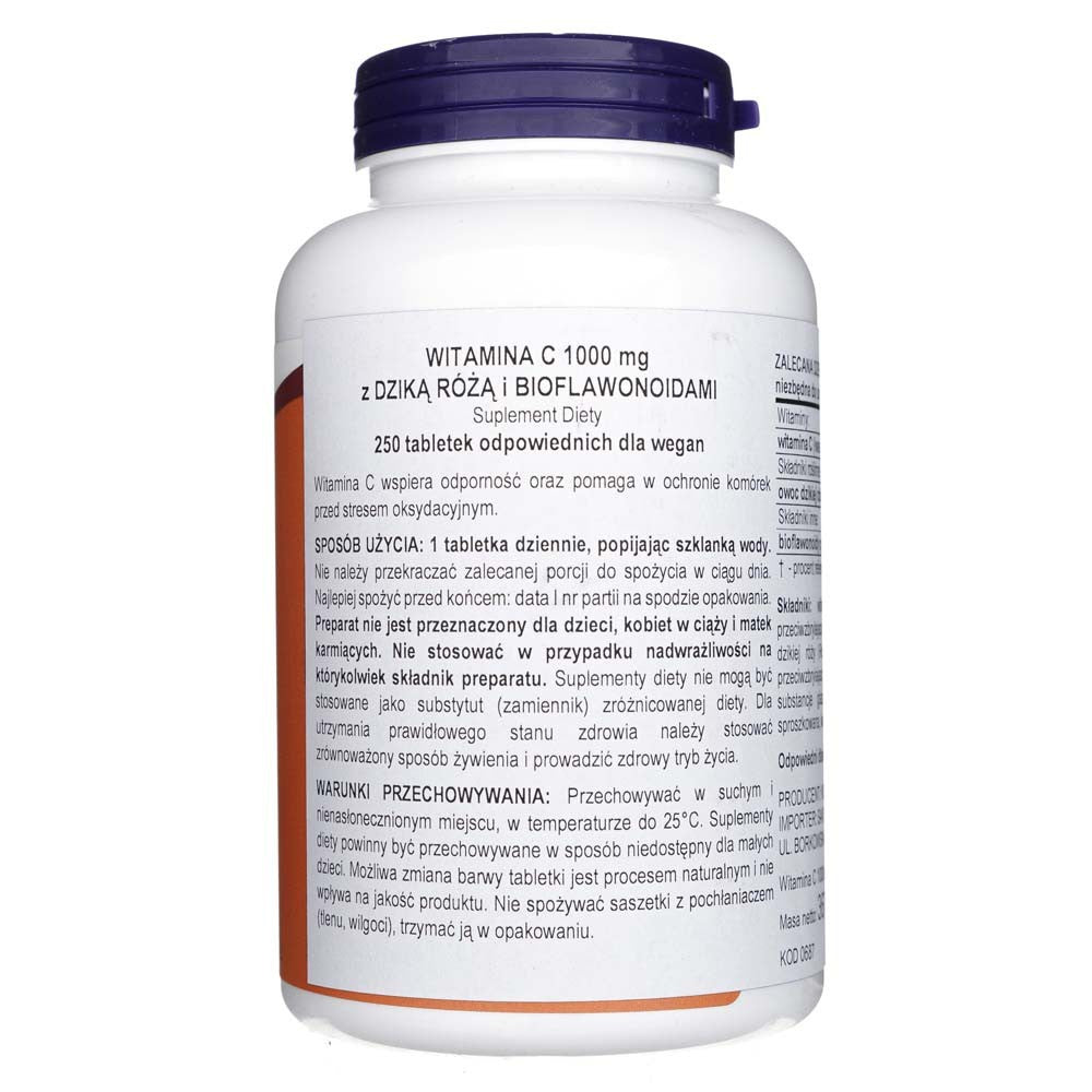 Now Foods vitaminas C-1000 su rožių klubais ir bioflavonoidais - 250 tablečių