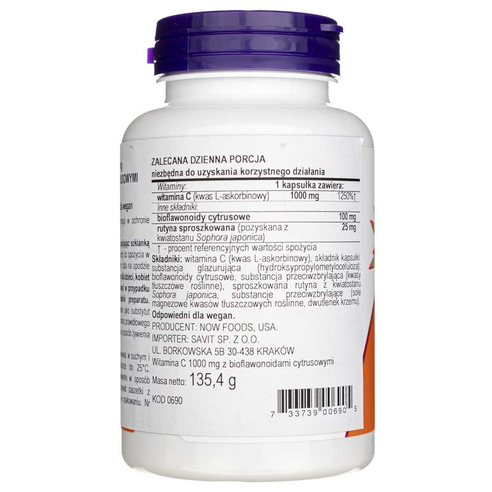 Now Foods vitaminas C-1000 su bioflavonoidais - 100 kapsulių - Magnis.lt