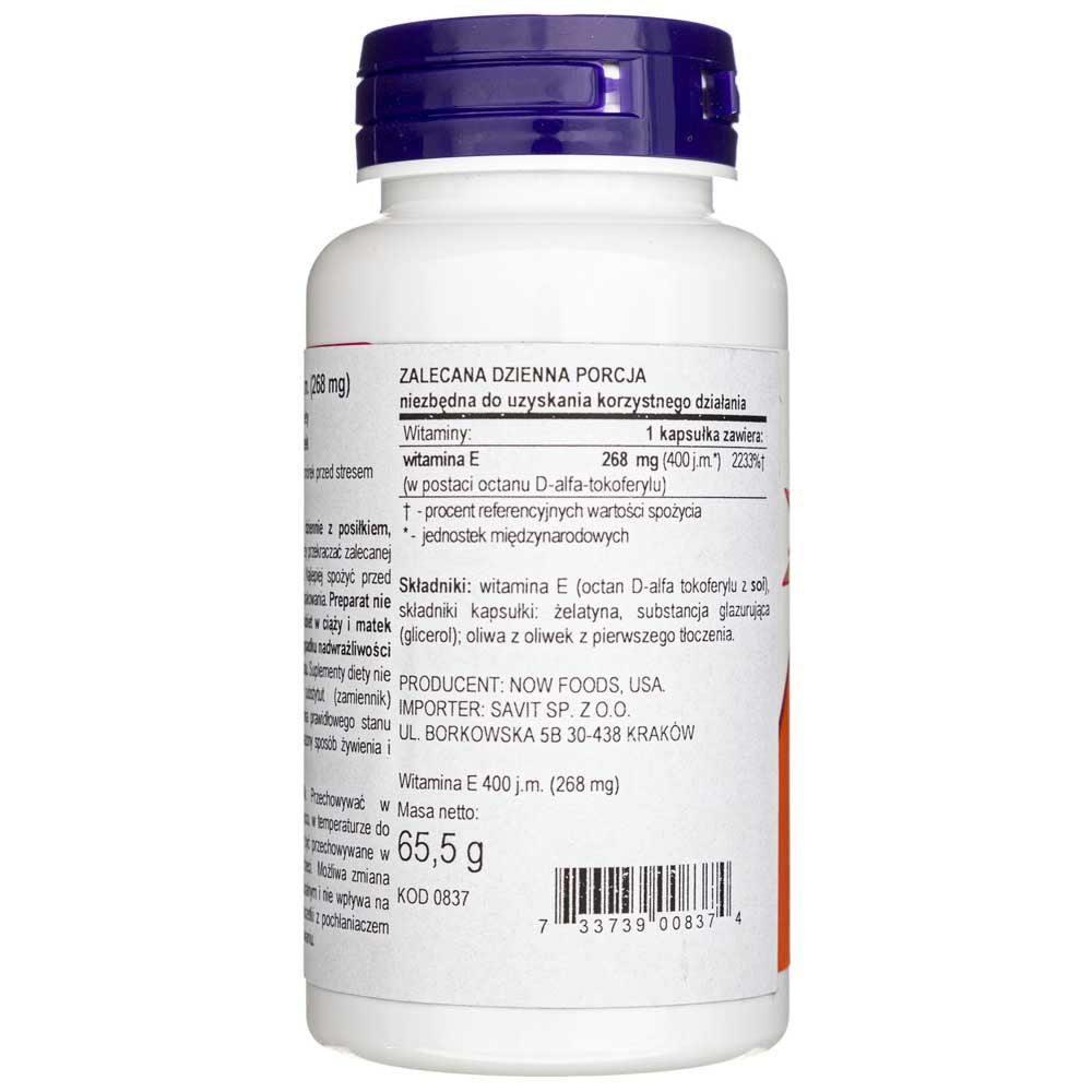Now Foods vitaminas E-400 D-alfa tokoferilas - 100 minkštųjų gelių - Magnis.lt