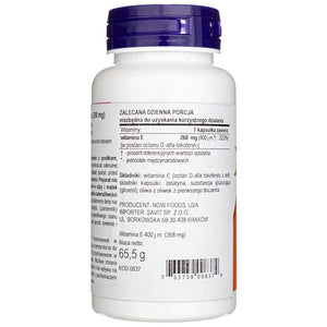 Now Foods vitaminas E-400 D-alfa tokoferilas - 100 minkštųjų gelių - Magnis.lt