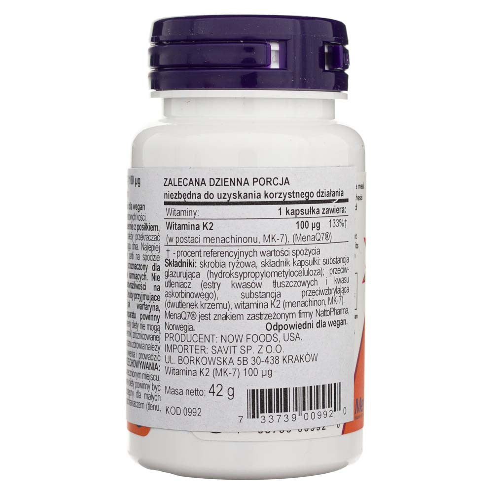 Now Foods vitaminas K2 MK-7 100 mcg - 60 kapsulių - Magnis.lt