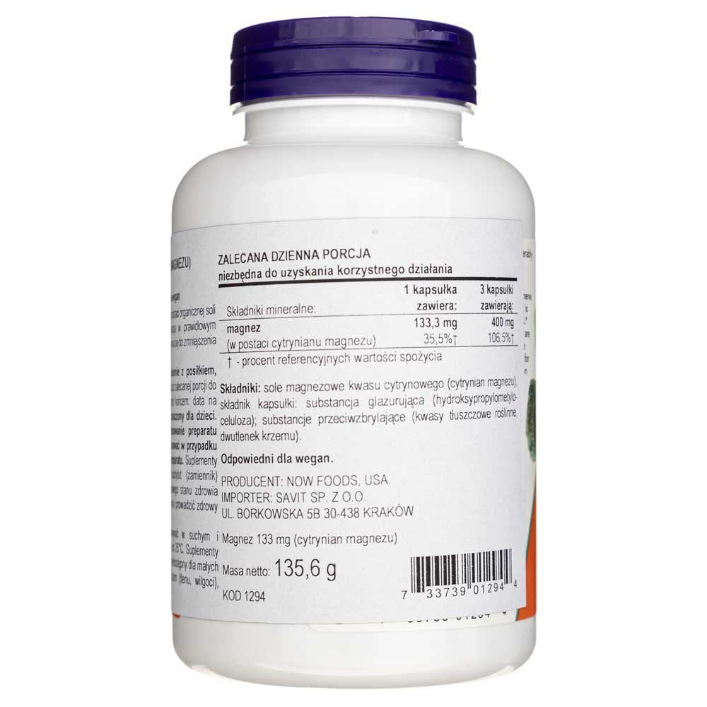 Now Foods magnio citratas 400 mg - 120 kapsulių - Magnis.lt