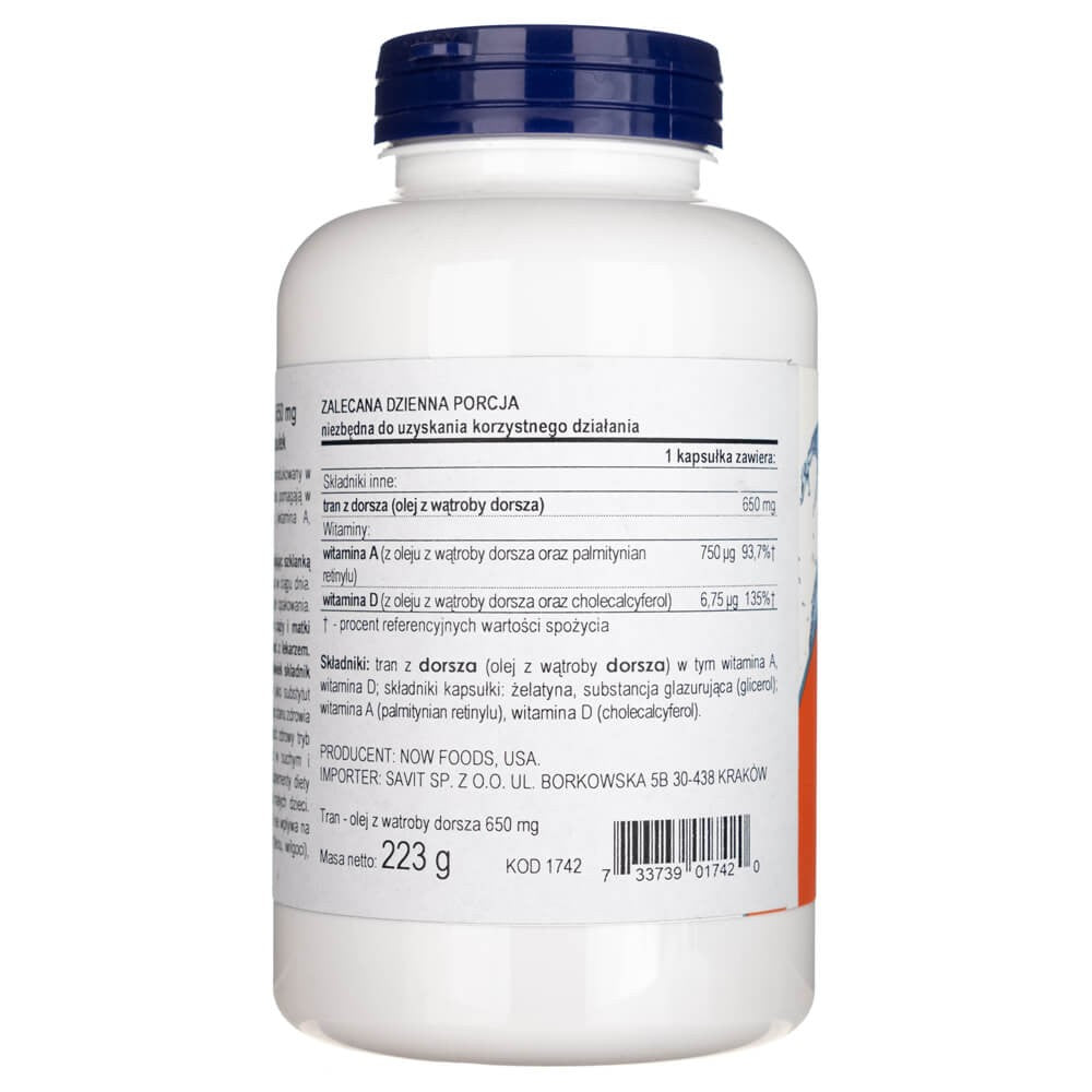 Now Foods menkių kepenų aliejus 650 mg - 250 minkštųjų kapsulių