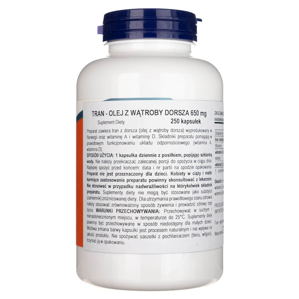 Now Foods menkių kepenų aliejus 650 mg - 250 minkštųjų kapsulių