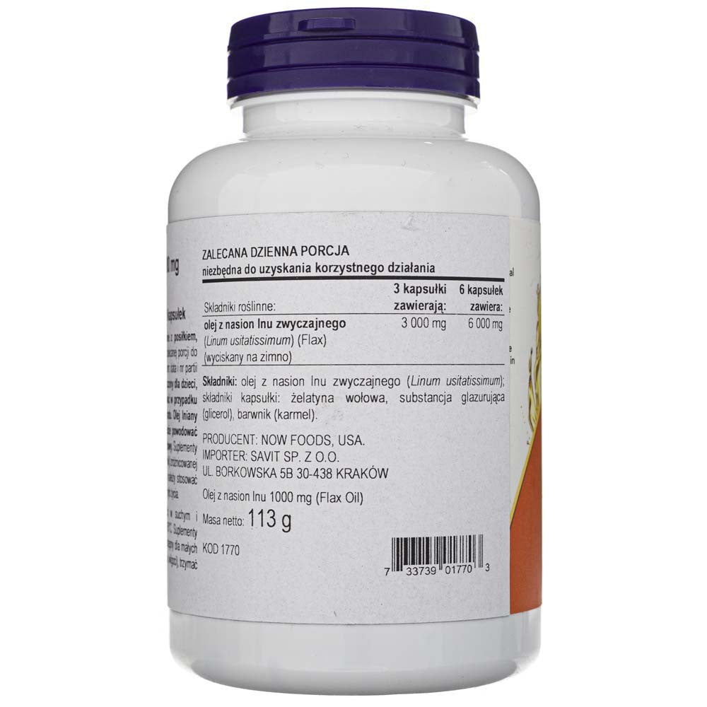 Now Foods linų aliejus 1000 mg - 100 minkštųjų gelių