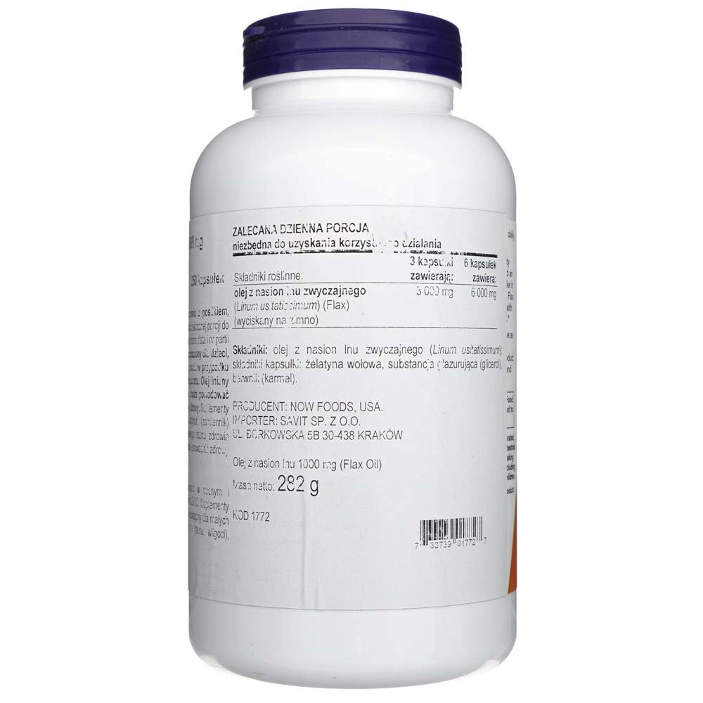 Now Foods linų aliejus 1000 mg - 250 minkštųjų gelių