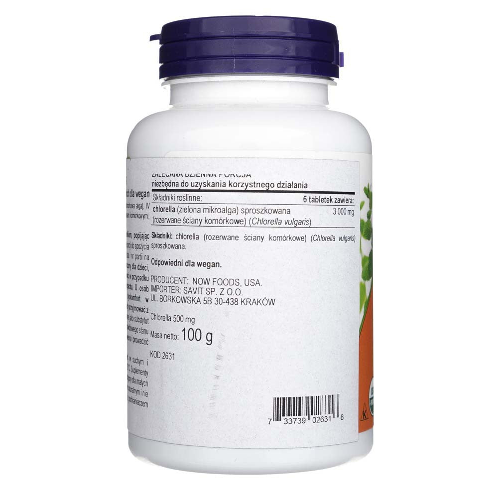 Now Foods Chlorella Certified Organic 500 mg - 200 tablečių