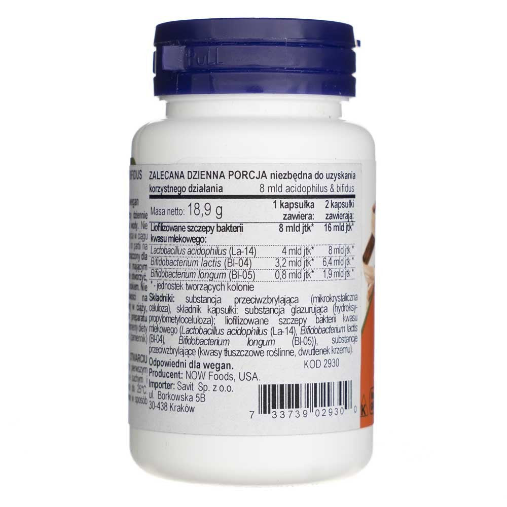 Now Foods Acidophilus ir Bifidus 8 milijardai CFU - 60 kapsulių