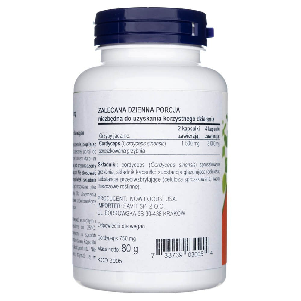 Now Foods Kordicepsas 750 mg - 90 kapsulių