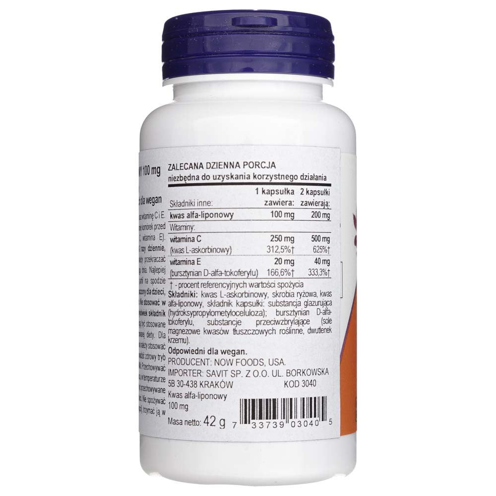 Now Foods alfa lipoinė rūgštis 100 mg - 60 kapsulių