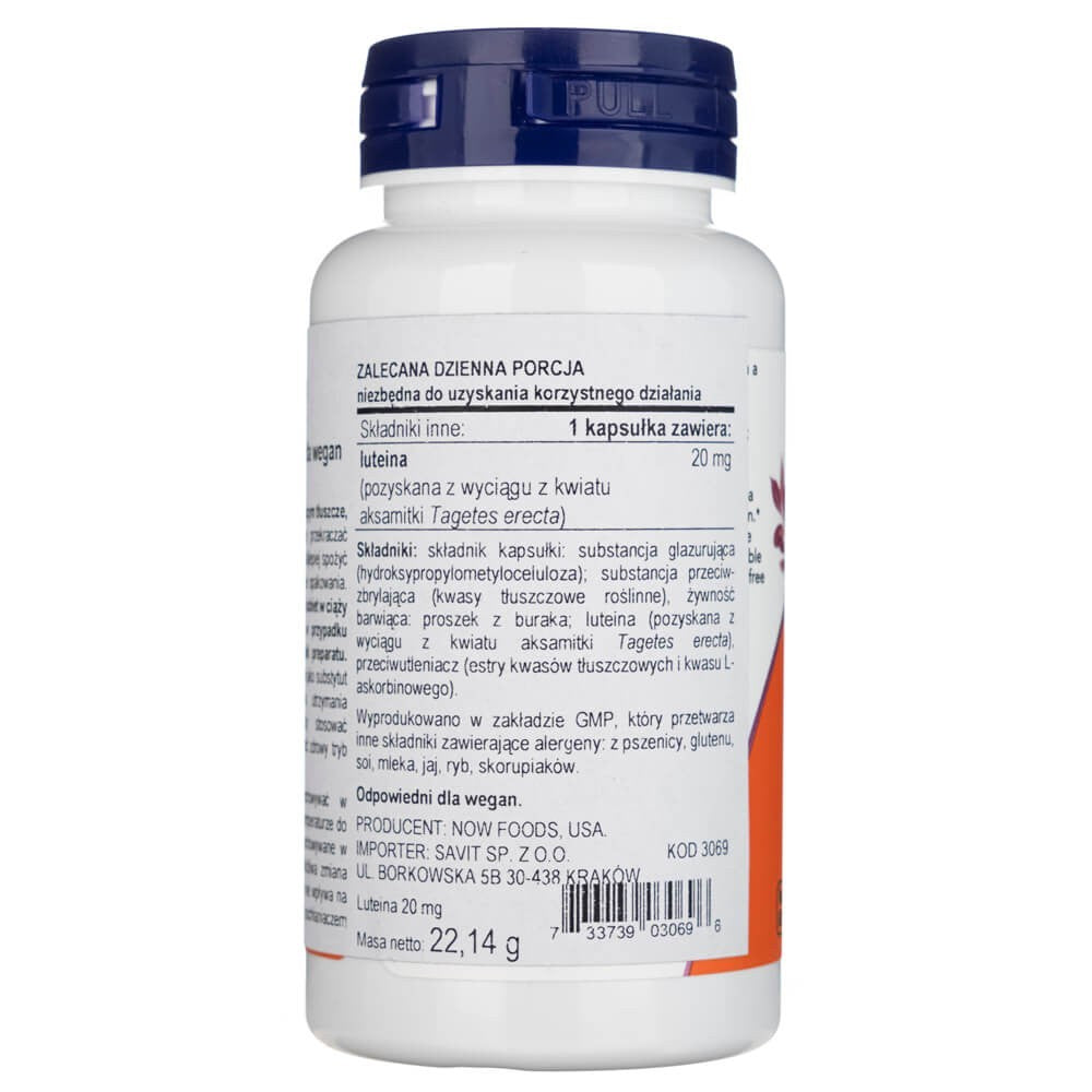 Now Foods liuteinas, dvigubas stiprumas 20 mg - 90 kapsulių