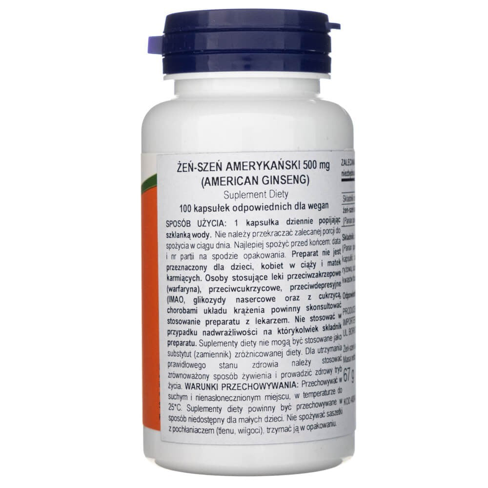 Now Foods amerikietiškasis ženšenis 500 mg - 100 kapsulių