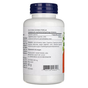 Now Foods Cayenne 500 mg - 100 kapsulių