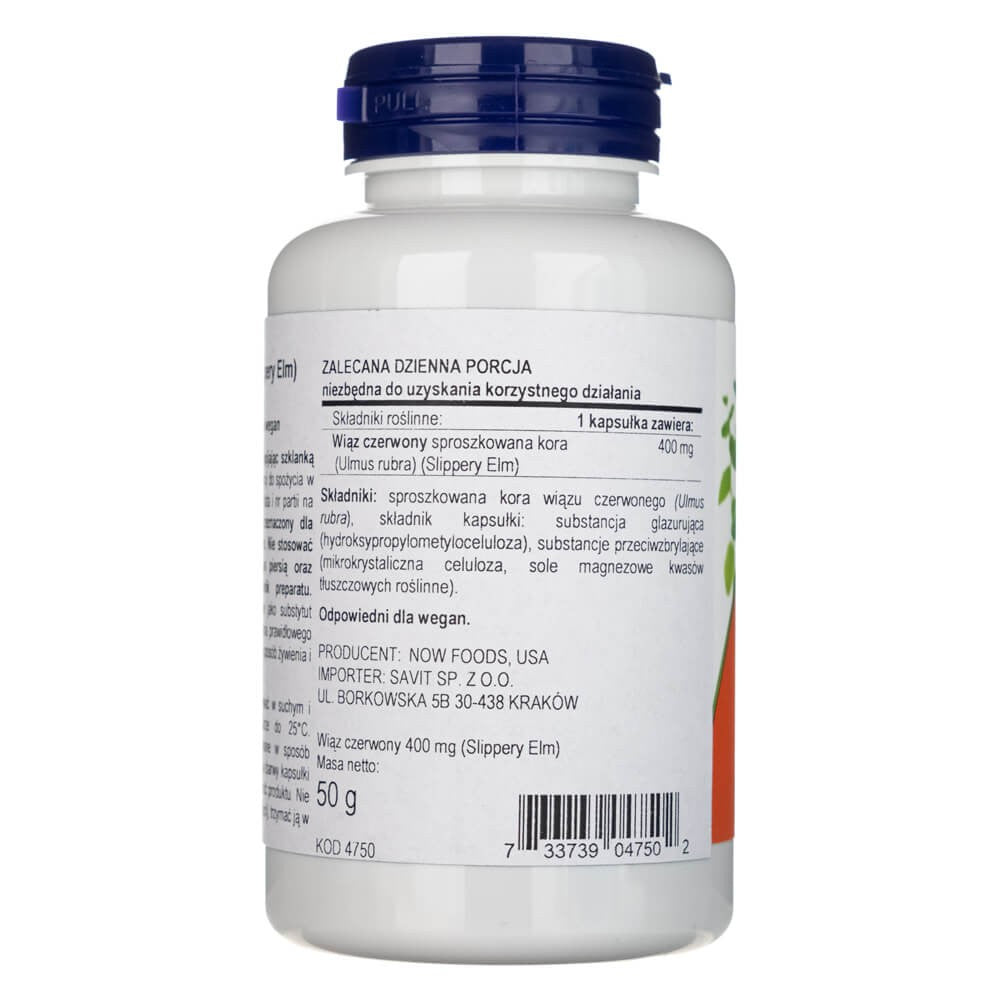 Now Foods Raudonasis uosis (Slippery Elm) 400 mg - 100 kapsulių