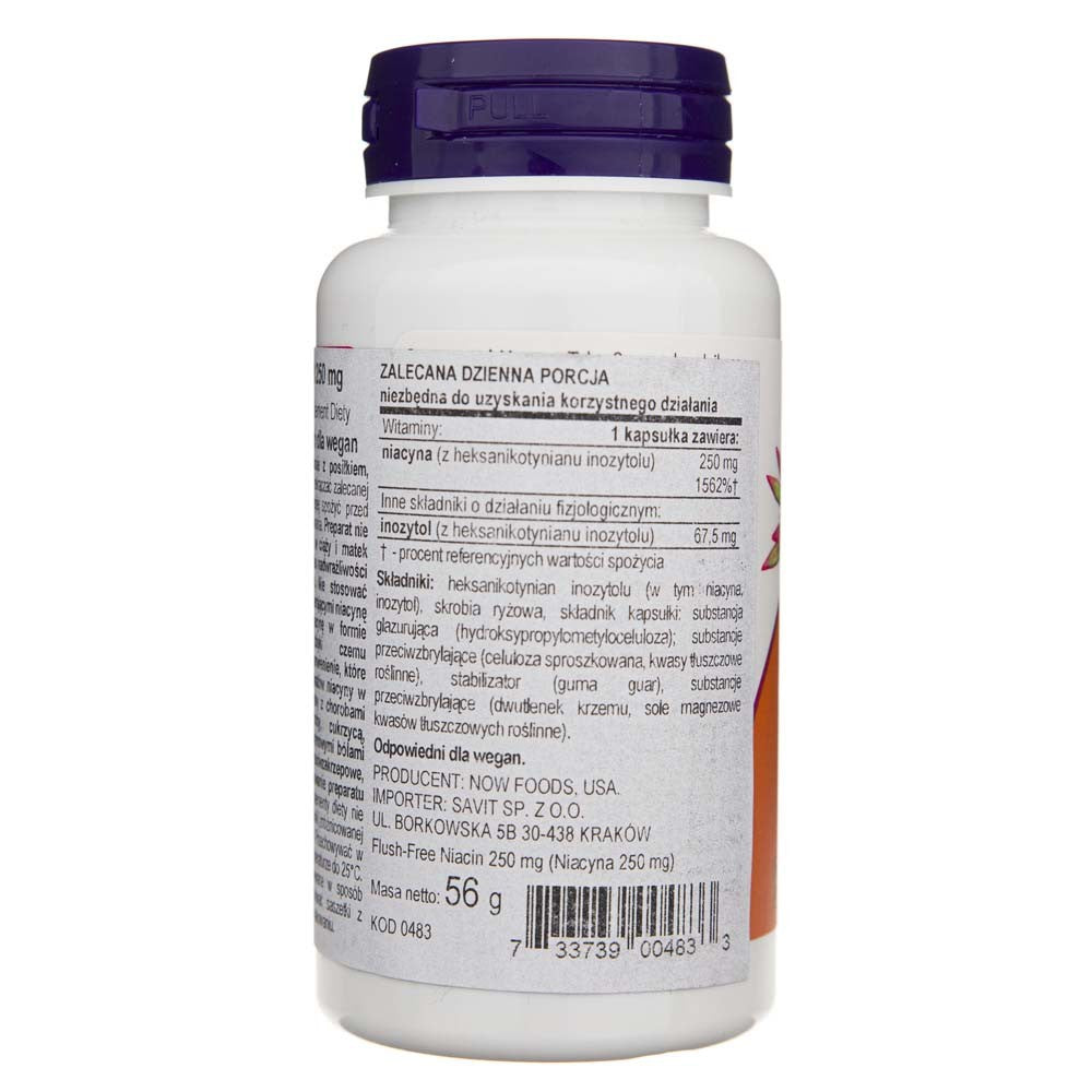 Now Foods niacinas be praplovimo 250 mg - 90 kapsulių