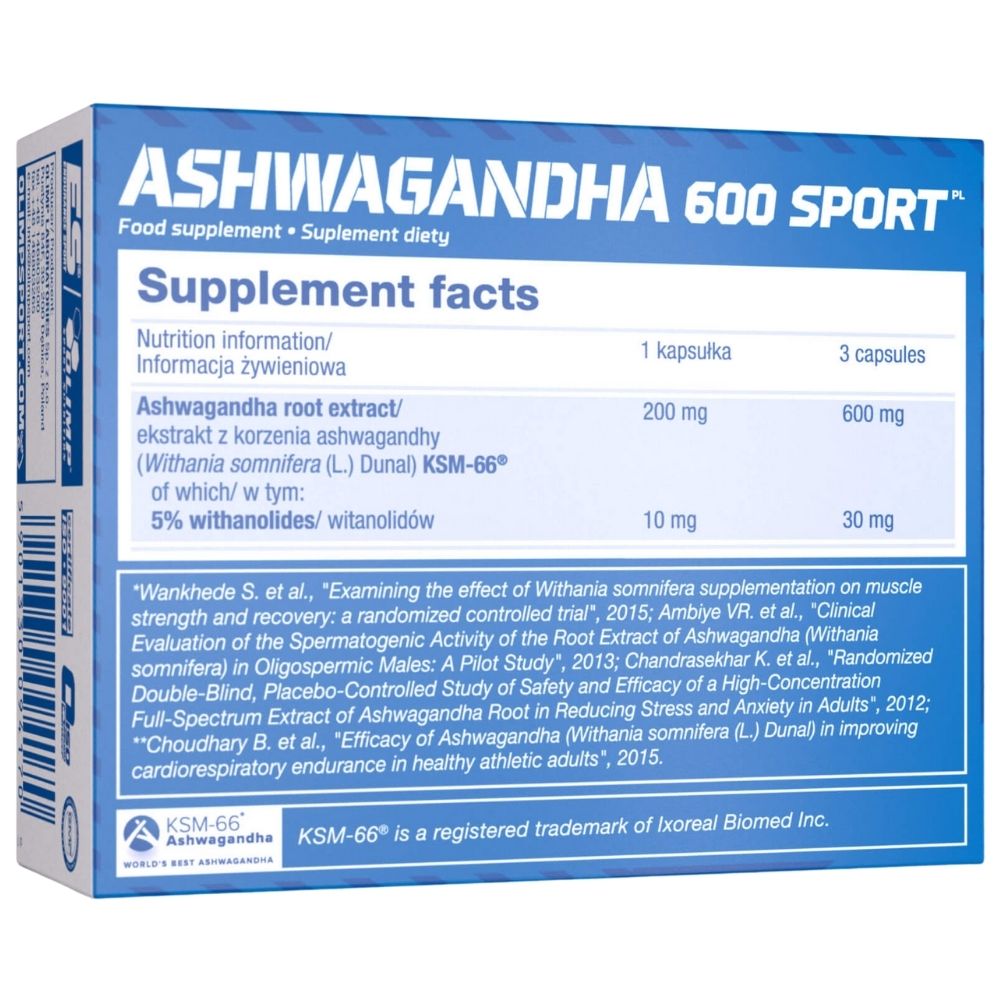 Olimp Ashwagandha 600 Sport - 60 kapsulių - Magnis.lt