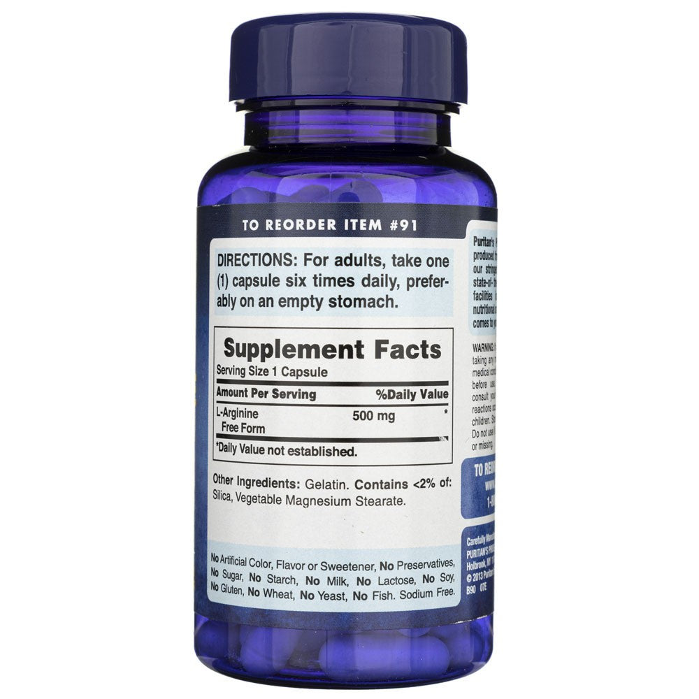 Puritan's Pride L-argininas 500 mg - 100 kapsulių - Magnis.lt