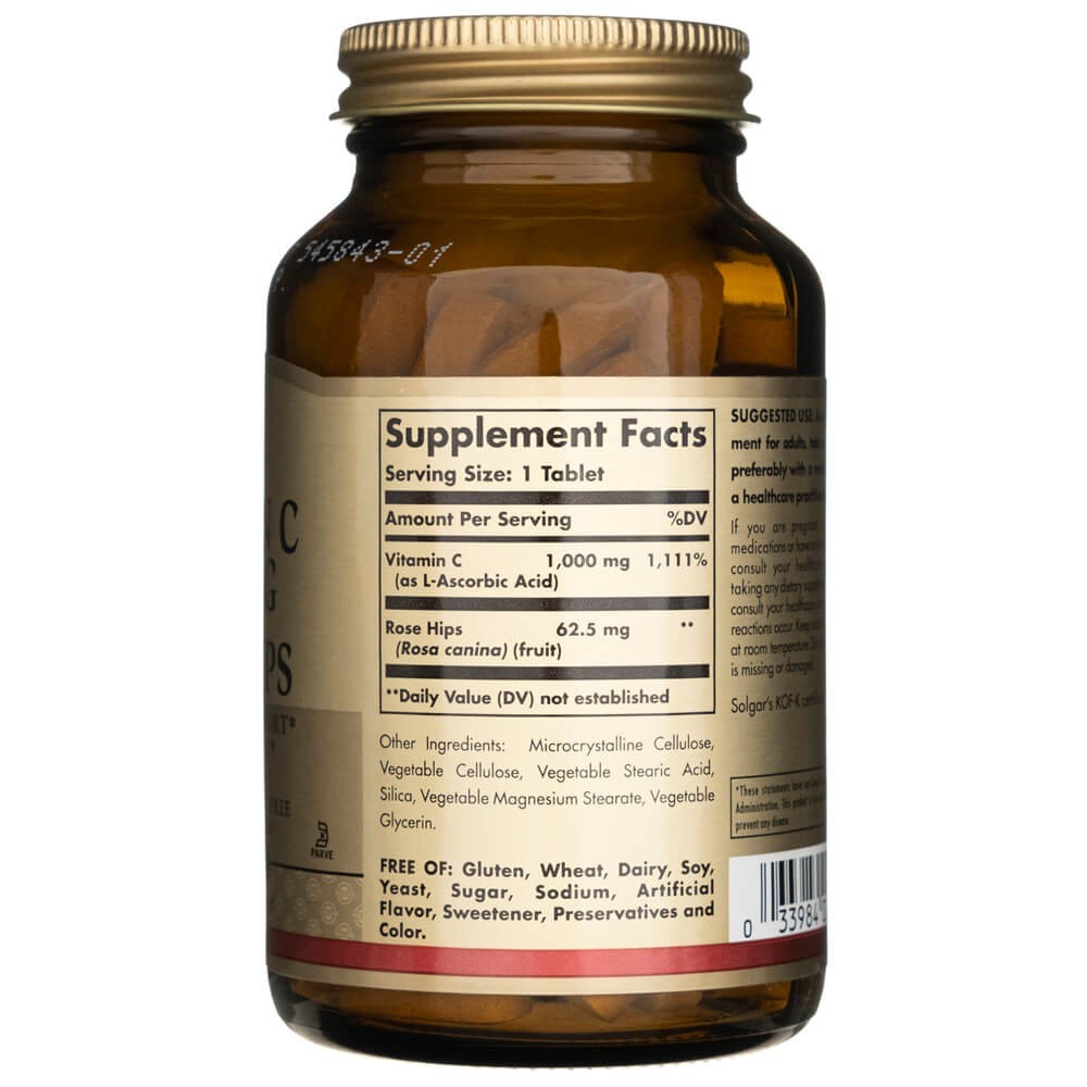 Solgar vitaminas C 1000 mg su rožių klubais - 100 tablečių