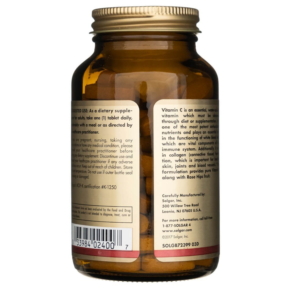 Solgar vitaminas C 1000 mg su rožių klubais - 100 tablečių