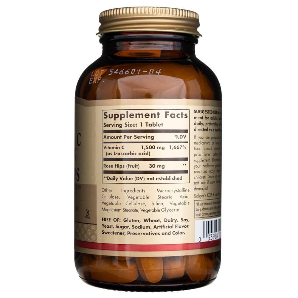 Solgar vitaminas C 1500 mg su rožių klubais - 90 tablečių - Magnis.lt