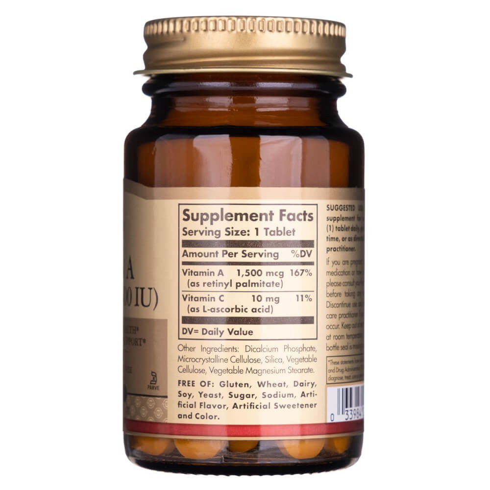 Solgar sausas vitaminas A 1500 mcg (5000 TV) - 100 tablečių - Magnis.lt