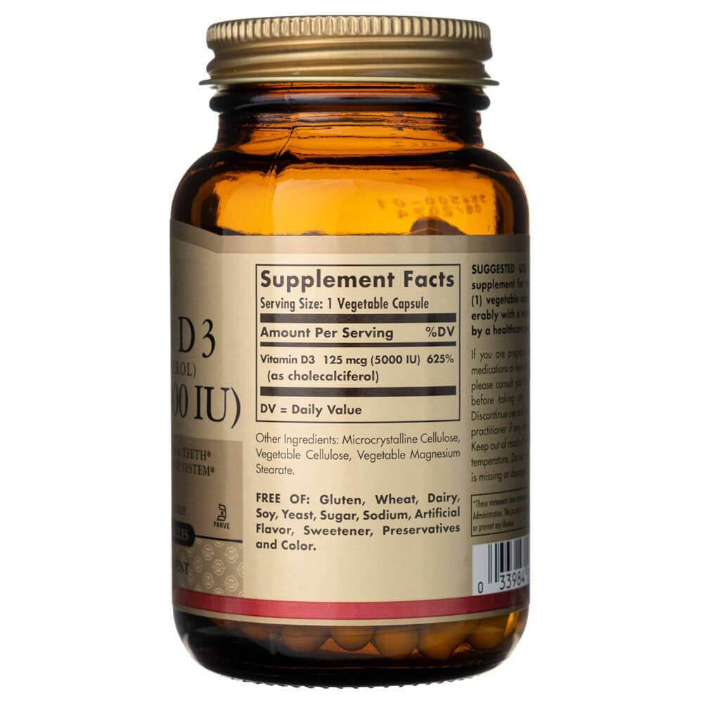 Solgar vitaminas D3 125 mcg (5000 TV) - 120 kapsulių