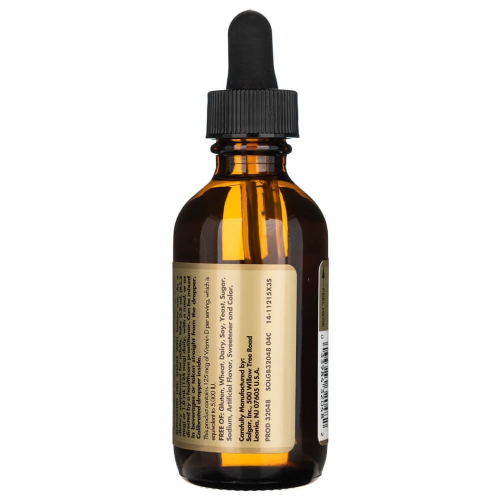 Solgar skystas vitaminas D3 125 mcg (5000 TV), natūralaus apelsinų skonio - 59 ml