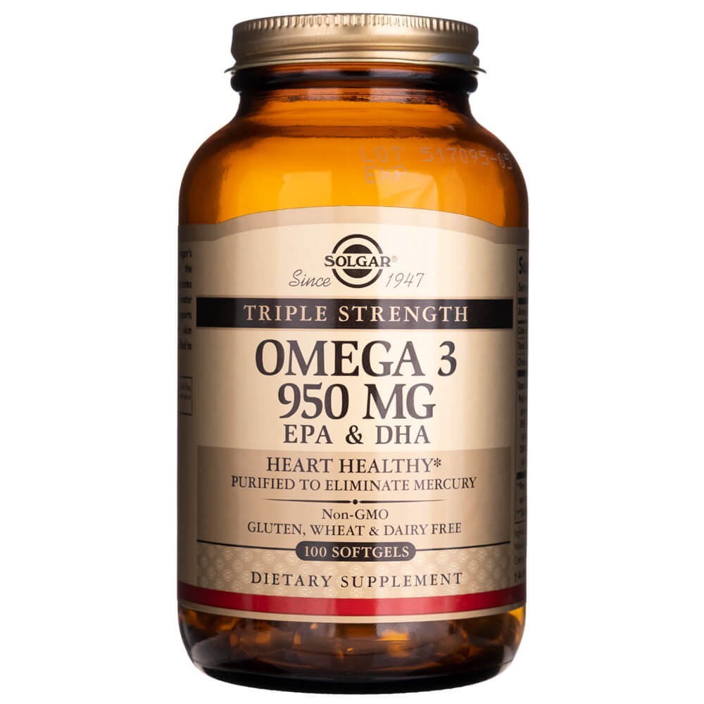 Solgar trigubo stiprumo Omega 3 950 mg - 100 minkštųjų gelių