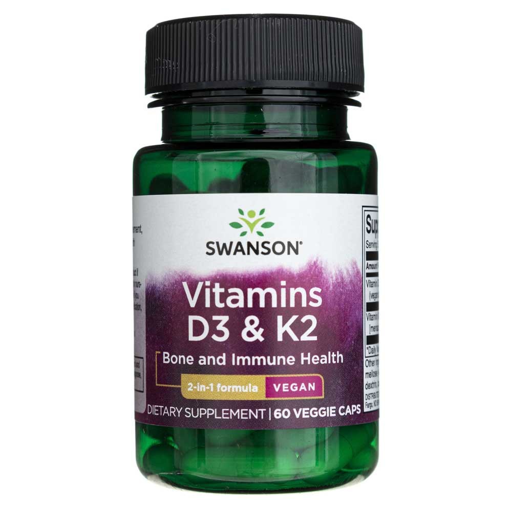 Swanson vitaminai D3 ir K2 - 60 kapsulių