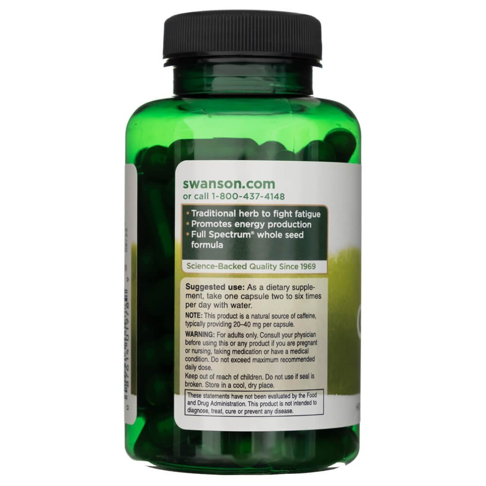 Swanson Full Spectrum Guarana 500 mg - 100 kapsulių - Magnis.lt