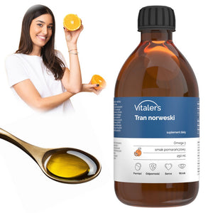 Vitaler's Omega-3 Norvegijos menkių kepenų aliejus, apelsinų skonio, 1200 mg - 250 ml