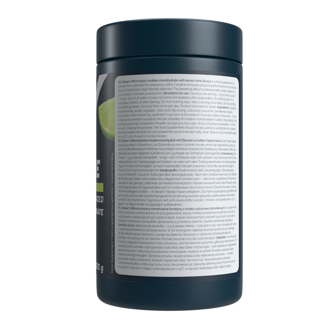 Vitaler's Sport Mikronizuotas kreatino monohidratas 5000 mg, citrinų ir laimų - 500 g