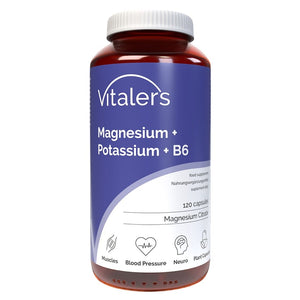 Vitaler magnis 100 mg + kalis 150 mg + B6 6 mg - 120 kapsulių
