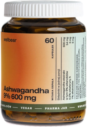 Wellbear Ashwagandha 9% 600 mg - 60 kapsulių