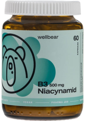 Wellbear vitaminas B3 500 mg (niacinamidas) - 60 kapsulių