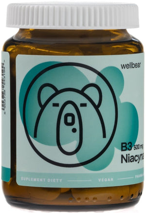 Wellbear vitaminas B3 500 mg (niacinamidas) - 60 kapsulių