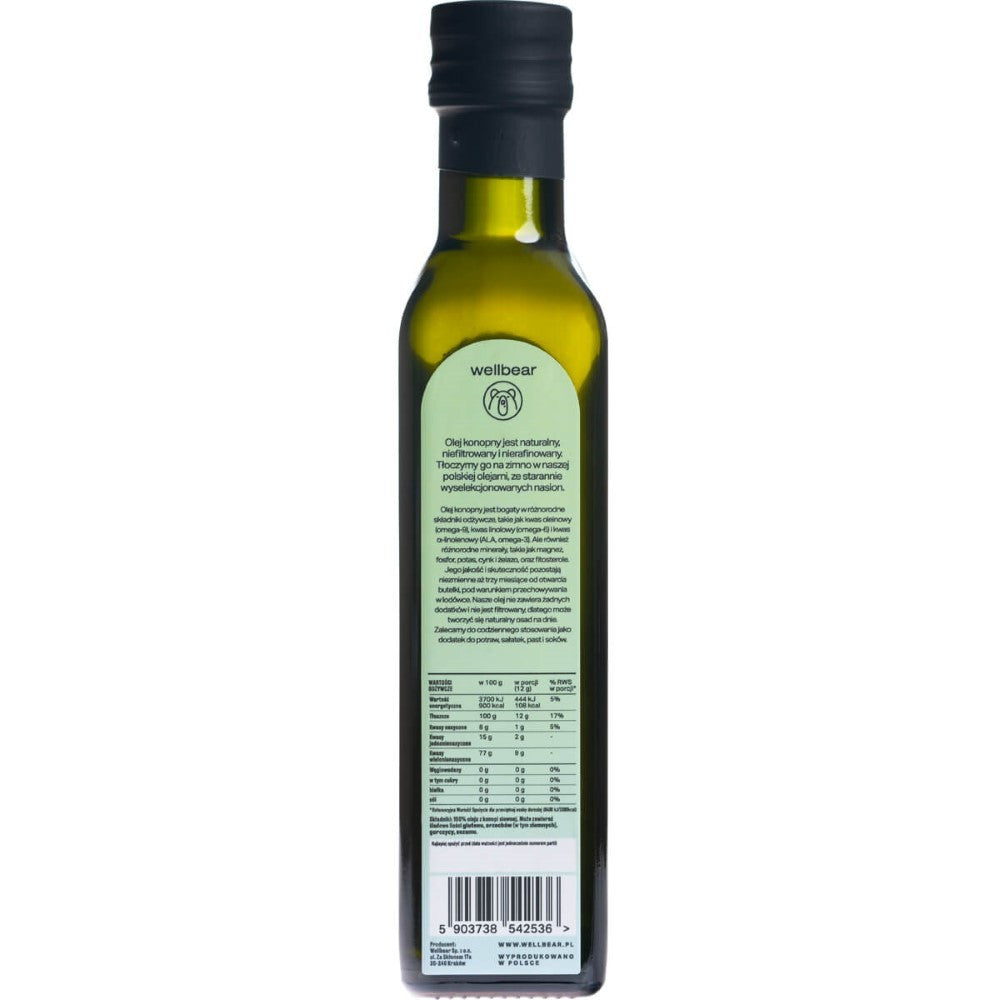 Wellbear šalto spaudimo kanapių aliejus - 250 ml