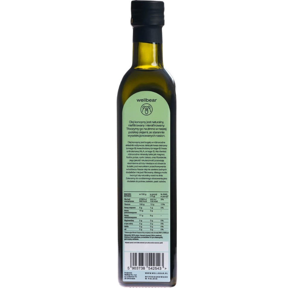Wellbear šalto spaudimo kanapių aliejus - 500 ml